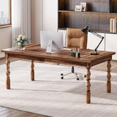 62.2" Executive Office Desk, Farmhouse Computer Desk with Carved Turned Legs 3