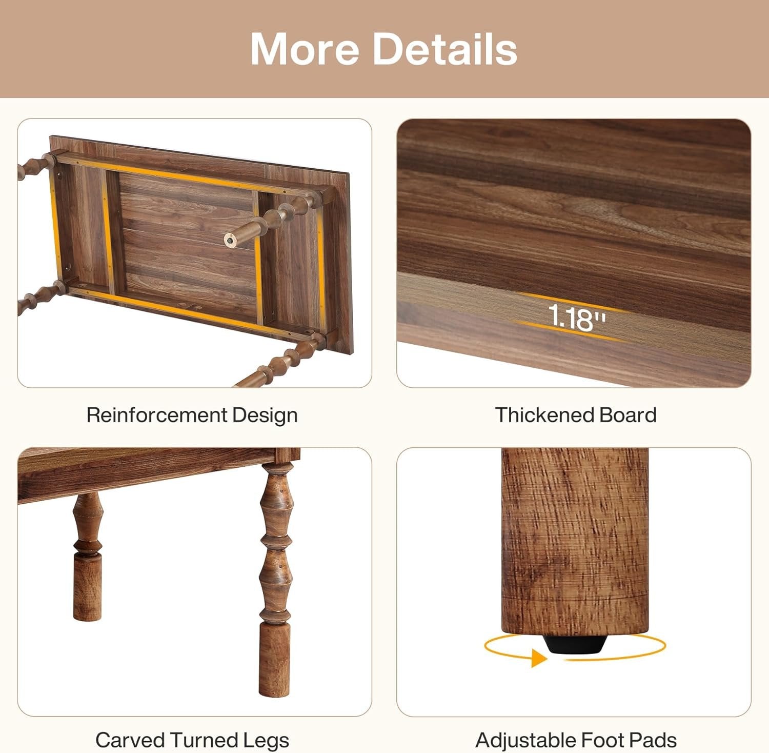 62.2" Executive Office Desk, Farmhouse Computer Desk with Carved Turned Legs