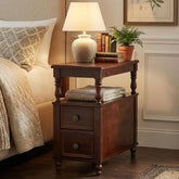 Solid Wood Nightstand with 2 Drawers, Bedside Table with Open Shelf 3