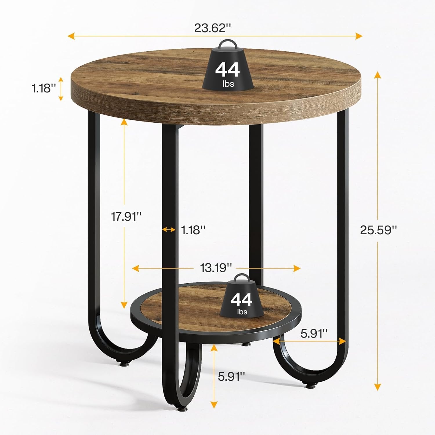 2-Tier End Table, Round Side Table Nightstand with Curved Metal Legs