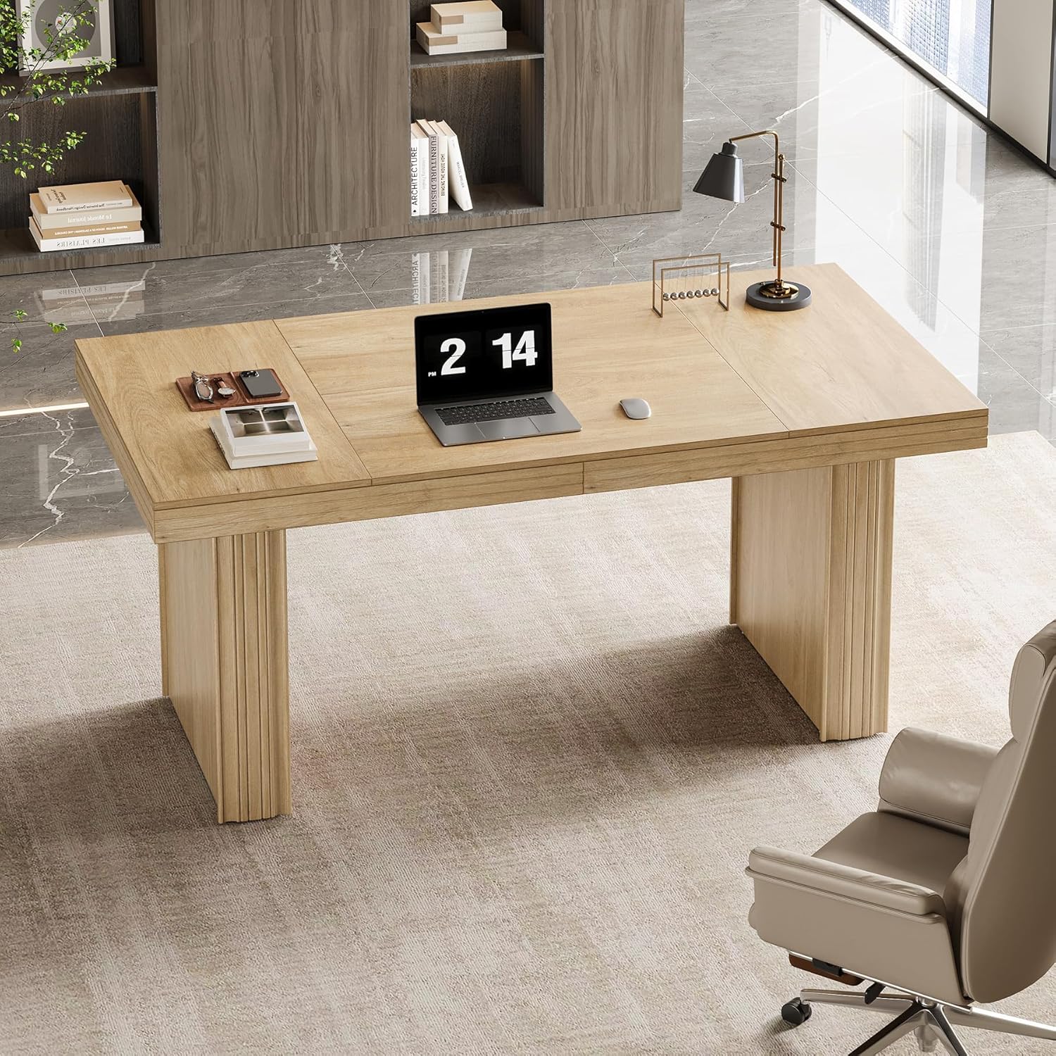 63" Executive Desk, Large Computer Desk with Heavy-Duty Legs