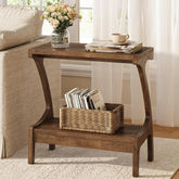 Solid Wood End Table, Narrow Side Table with 2-Tier Storage Shelf 3