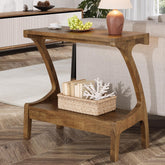 Solid Wood End Table, Narrow Side Table with 2-Tier Storage Shelf 3