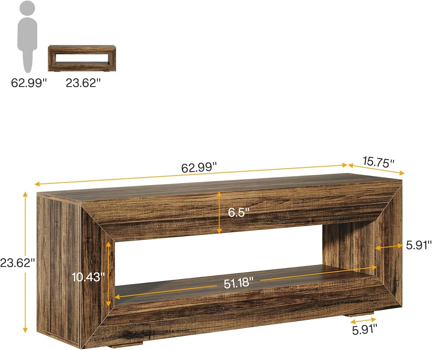 63" Wooden TV Stand, Farmhouse Entertainment Centers Console Table