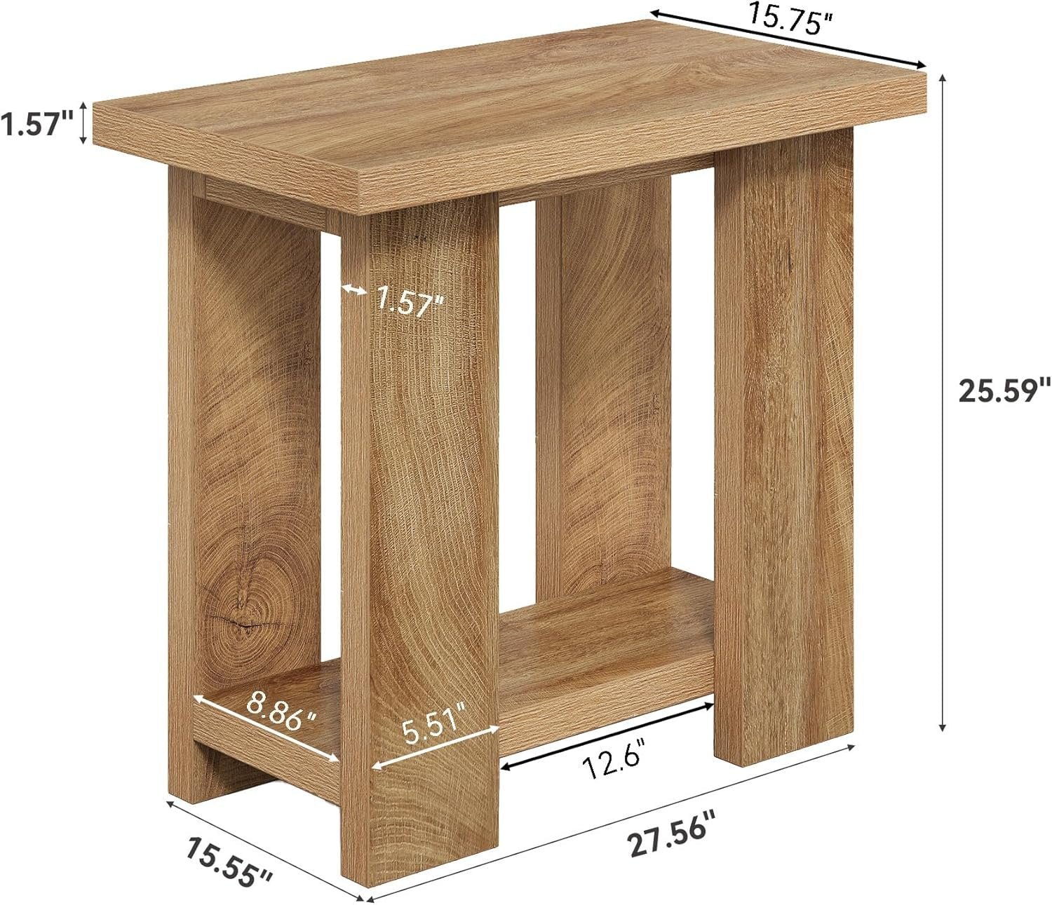 2-Tier End Table, Farmhouse Side Table with Storage Shelves for Small Space