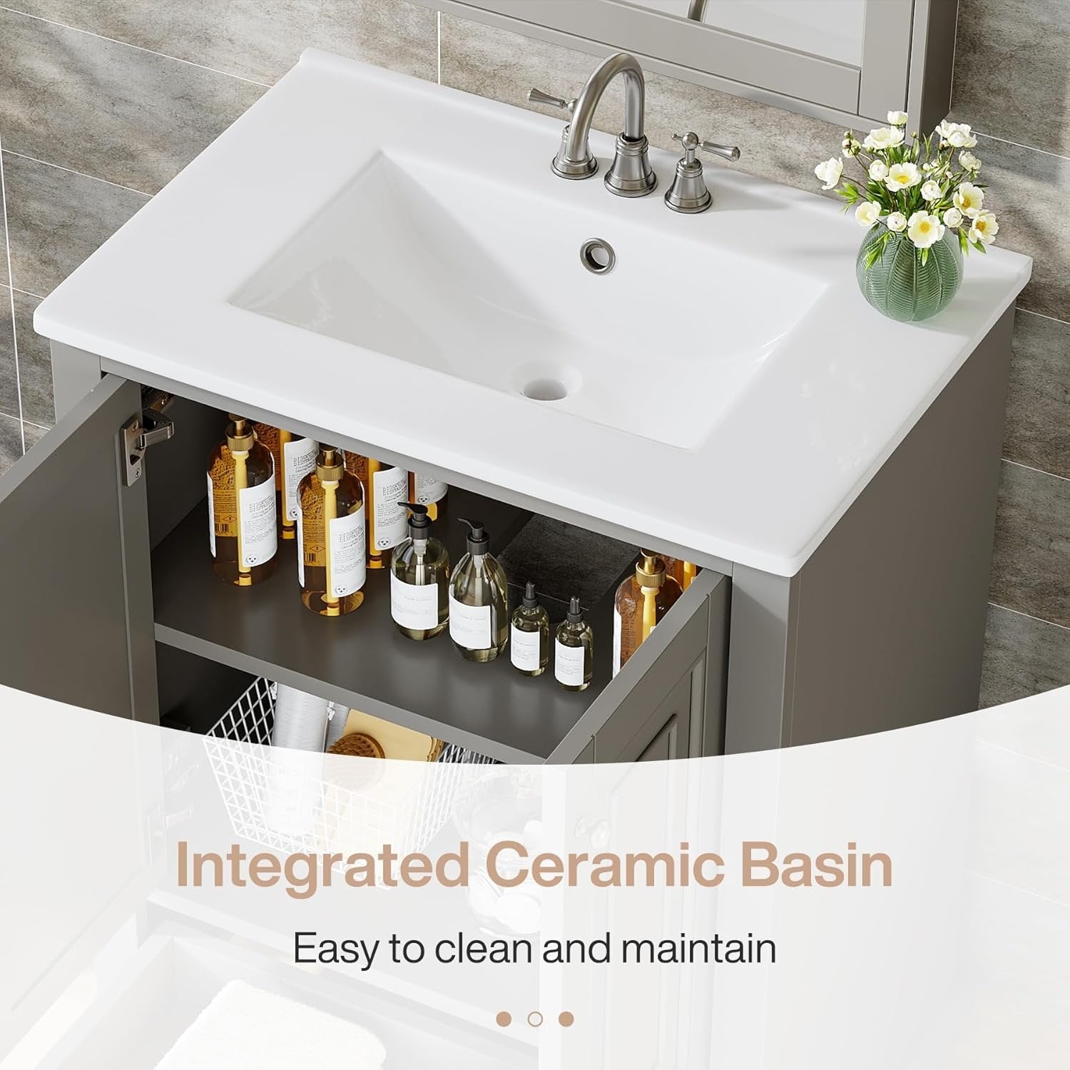 23.6" Bathroom Vanity, Freestanding Bathroom Storage Vanity Cabinet with 2 Doors