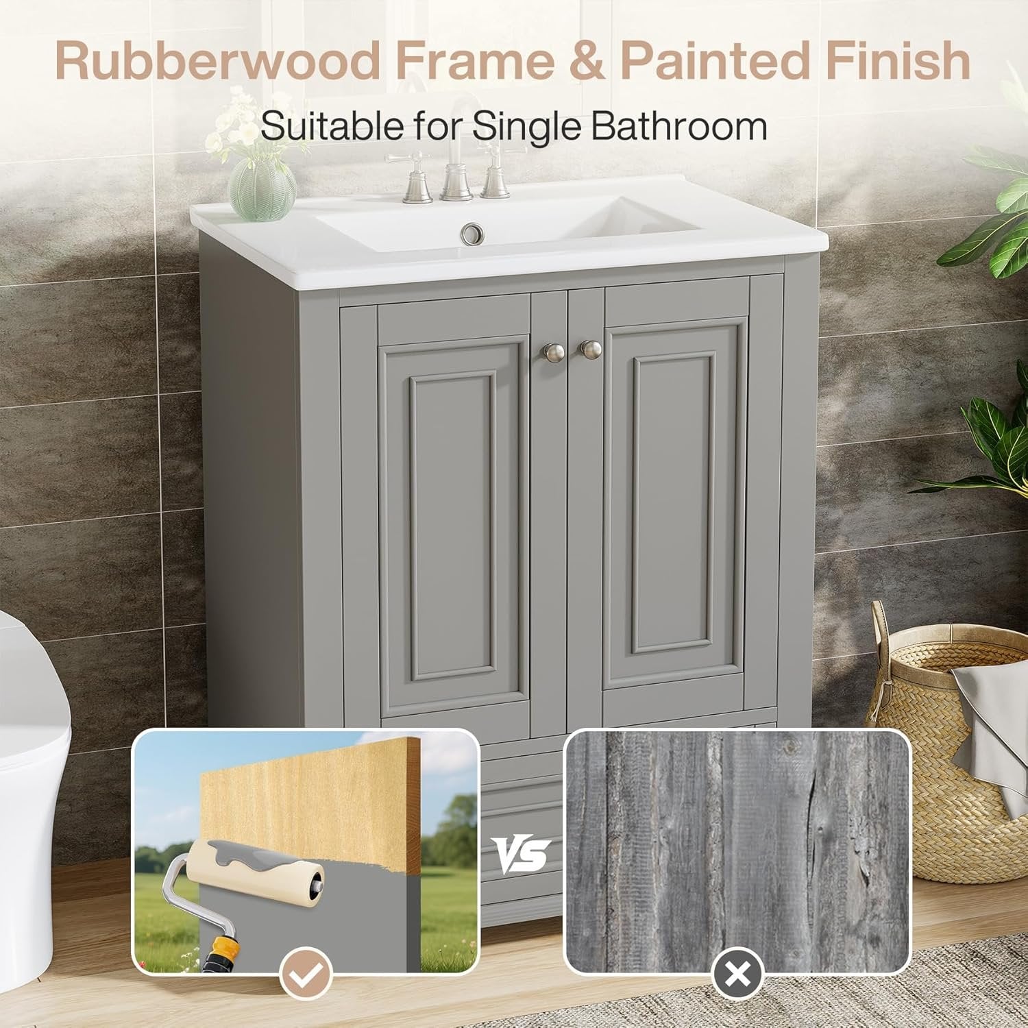 23.6" Bathroom Vanity, Freestanding Bathroom Storage Vanity Cabinet with 2 Doors