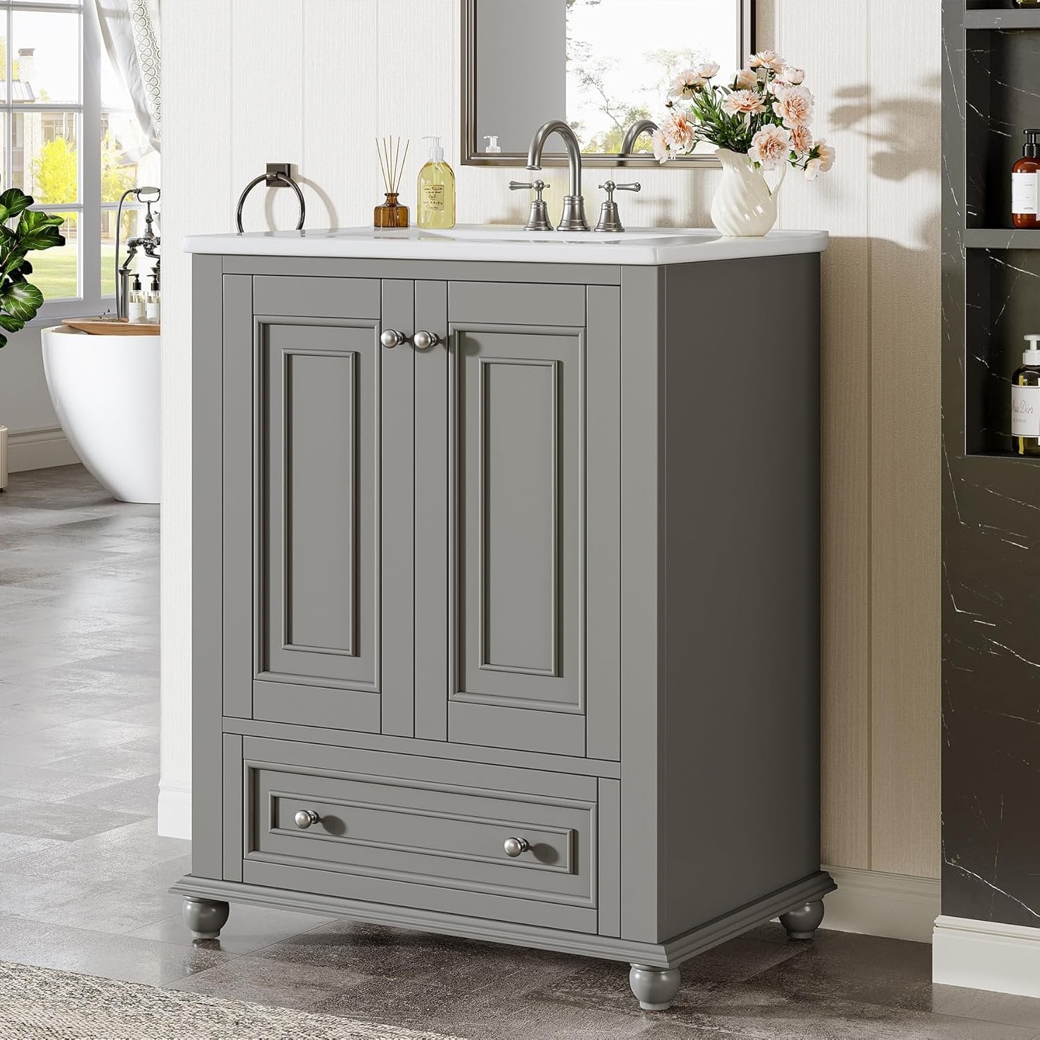 23.6" Bathroom Vanity, Freestanding Bathroom Storage Vanity Cabinet with 2 Doors