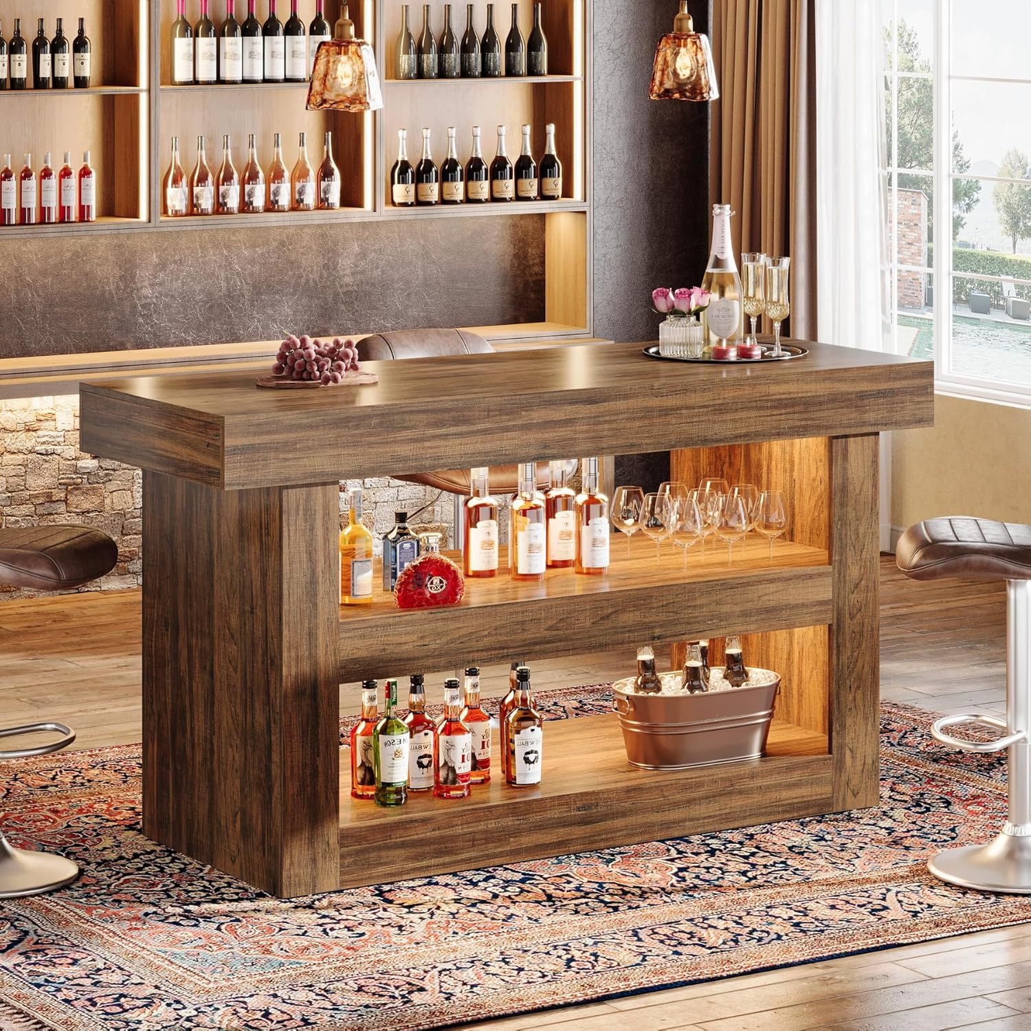 55" Kitchen Island, 3-Tier Island Table Counter Height Bar Table - Thumbnail 4