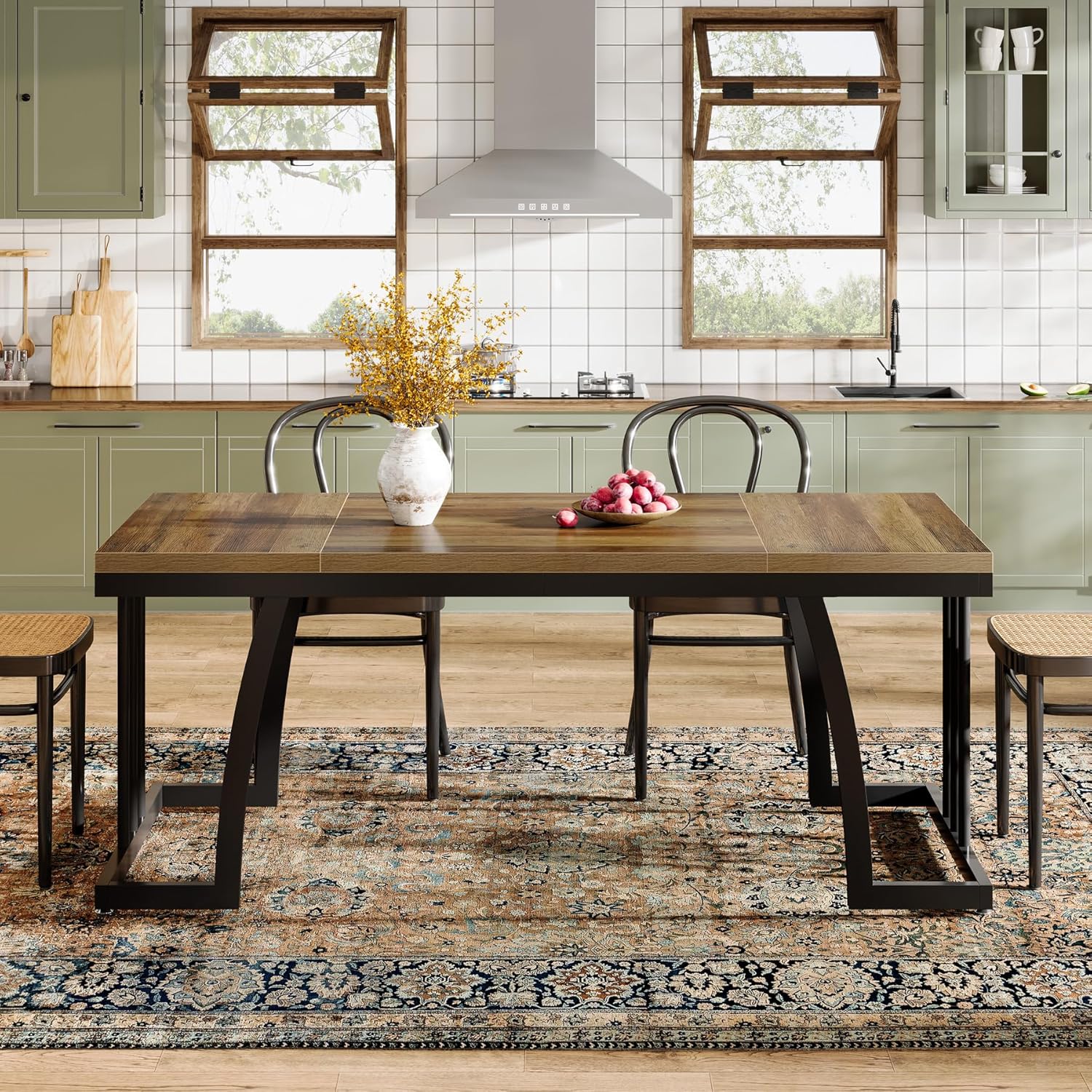 63" Farmhouse Dining Table, Rectangular Kitchen Table for 4 - 6 People Tribesigns