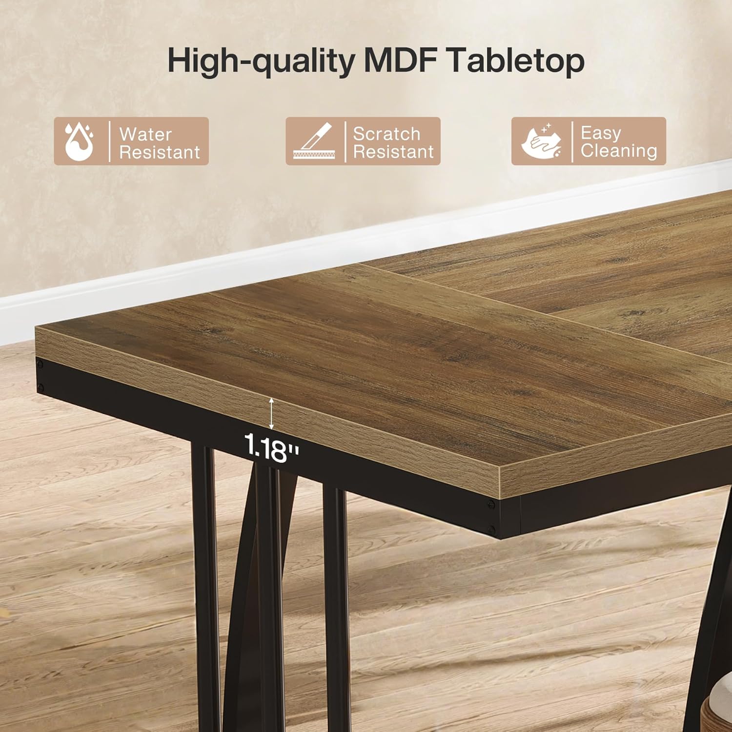 63" Farmhouse Dining Table, Rectangular Kitchen Table for 4 - 6 People Tribesigns