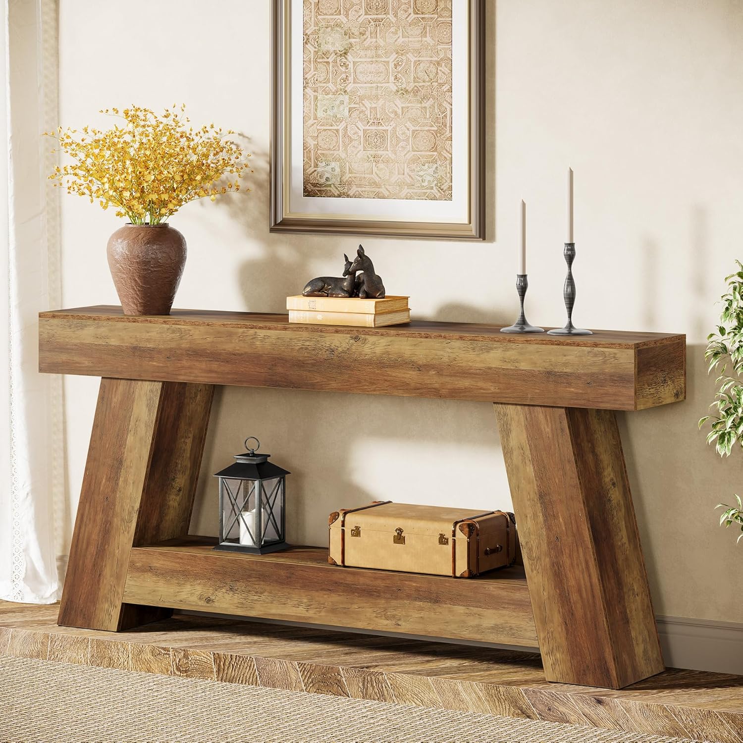 70.87" Console Table, Farmhouse 2 - Tier Sofa Table with Open Storage Shelf Tribesigns