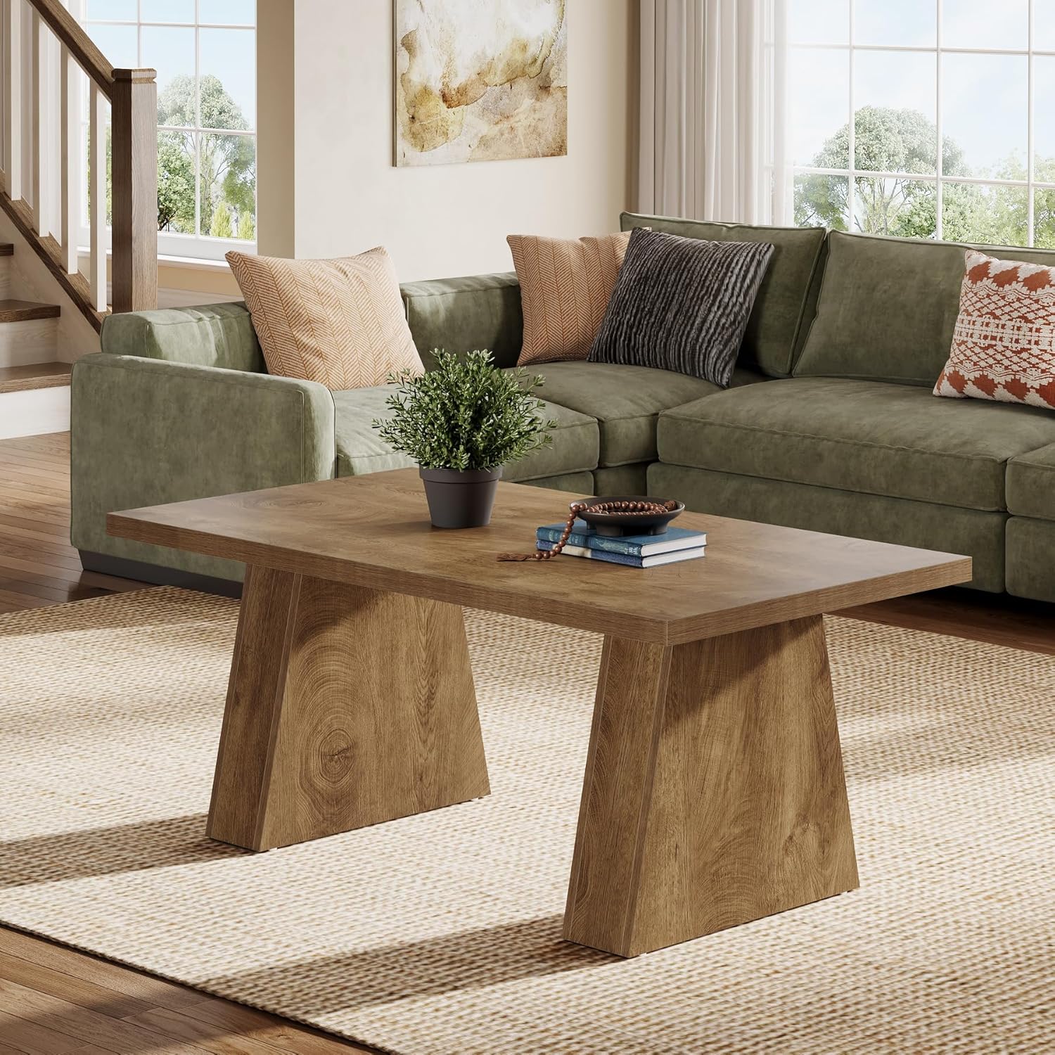 47.2" Coffee Table, Farmhouse Rectangular Accent Cocktail Center Table Tribesigns