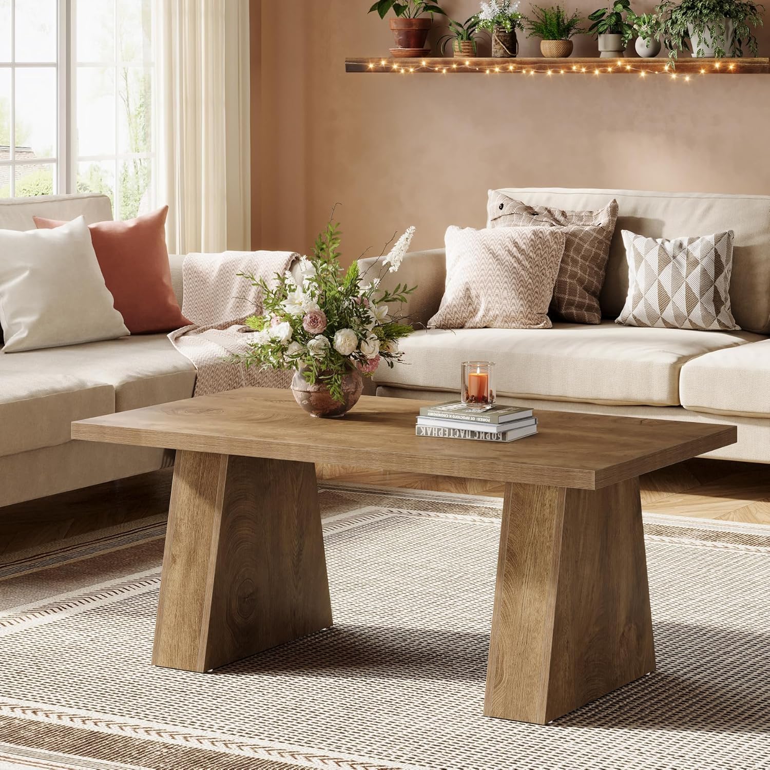 47.2" Coffee Table, Farmhouse Rectangular Accent Cocktail Center Table Tribesigns