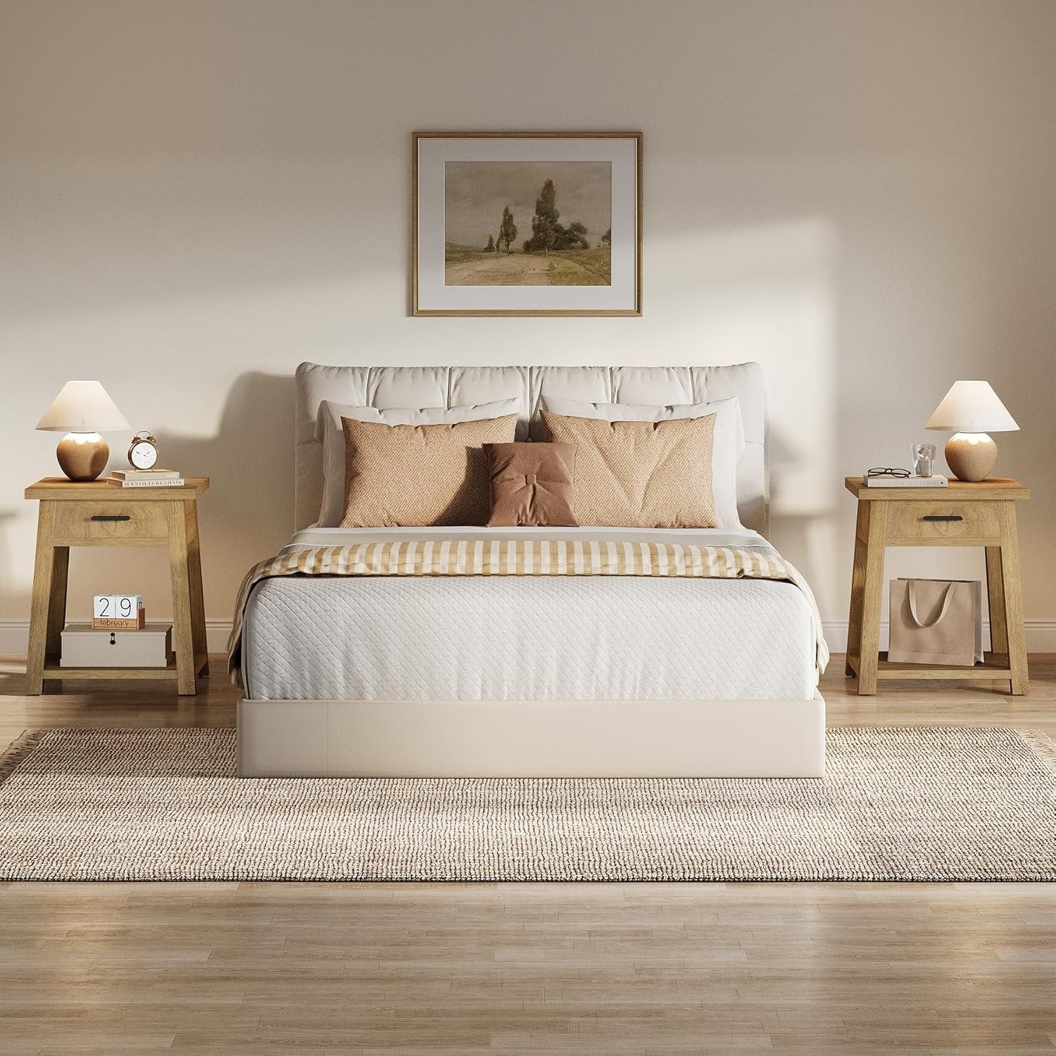 Square Nightstand with Drawer, Accent Bedside Table with Open Shelf for Bedroom