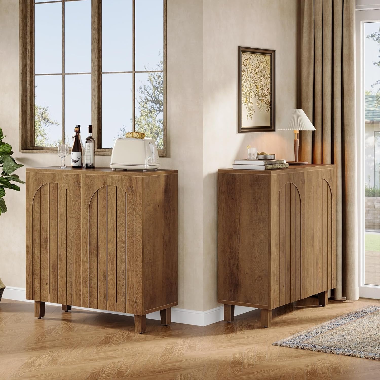 Sideboard Buffet Cabinet Set of 2, 63" Accent Cabinet with Shutter Doors