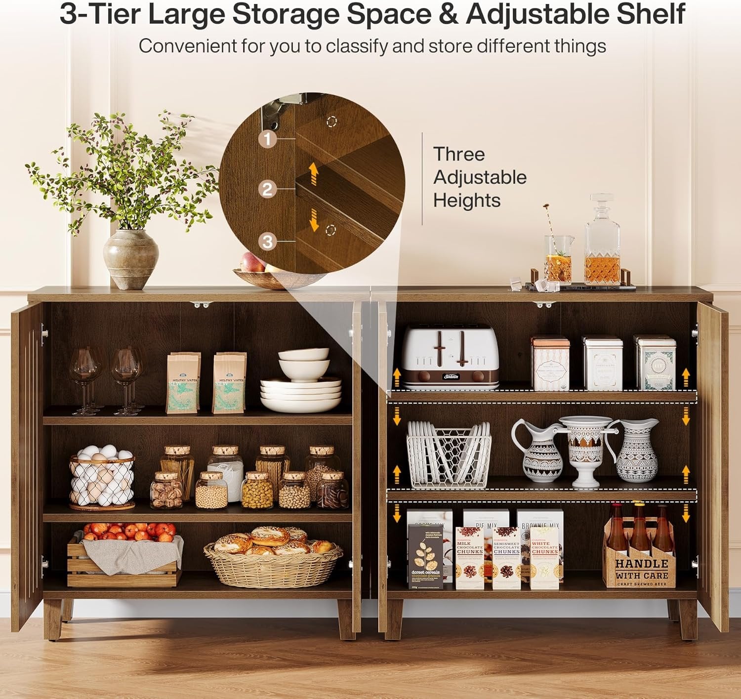 Sideboard Buffet Cabinet Set of 2, 63" Accent Cabinet with Shutter Doors