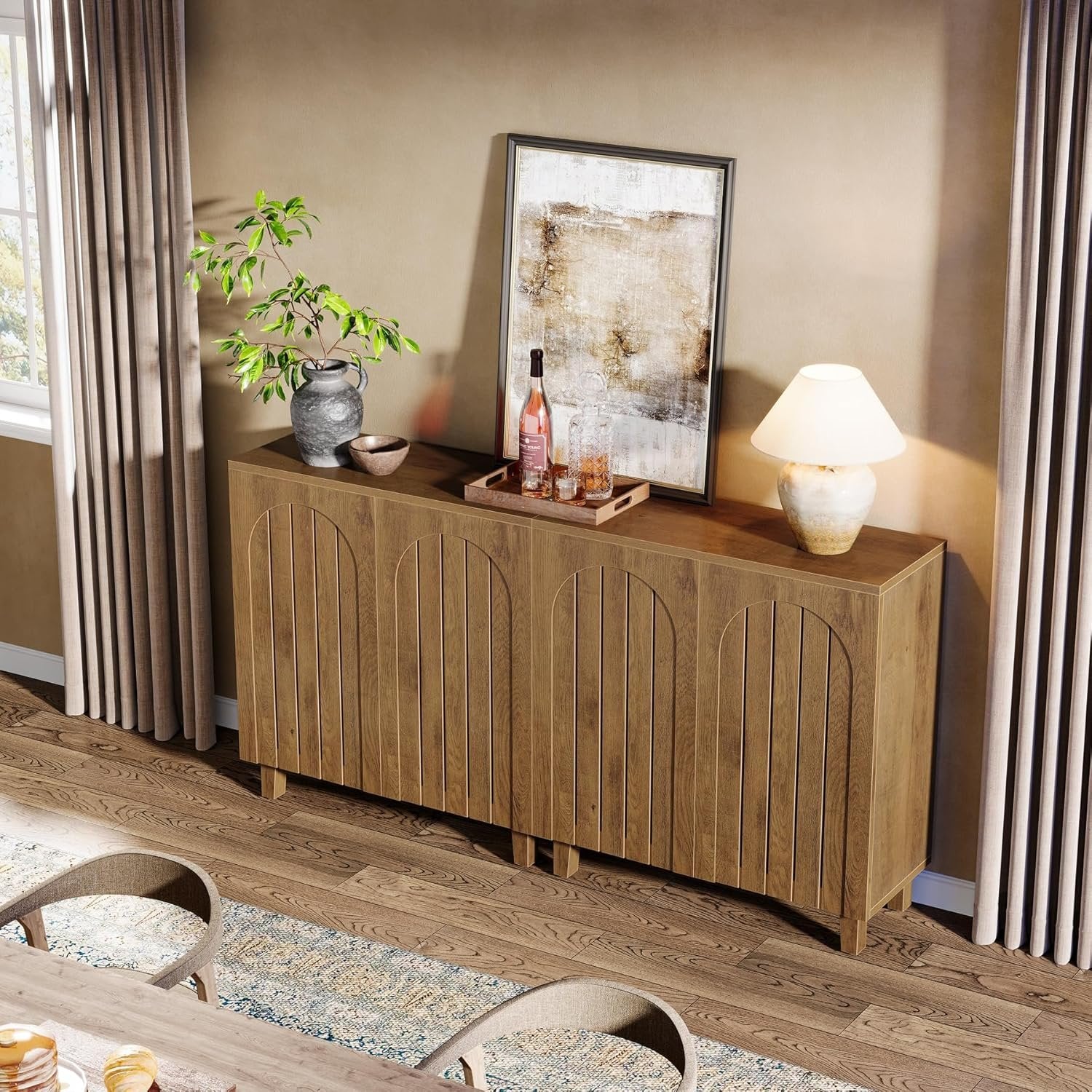 Sideboard Buffet Cabinet Set of 2, 63" Accent Cabinet with Shutter Doors