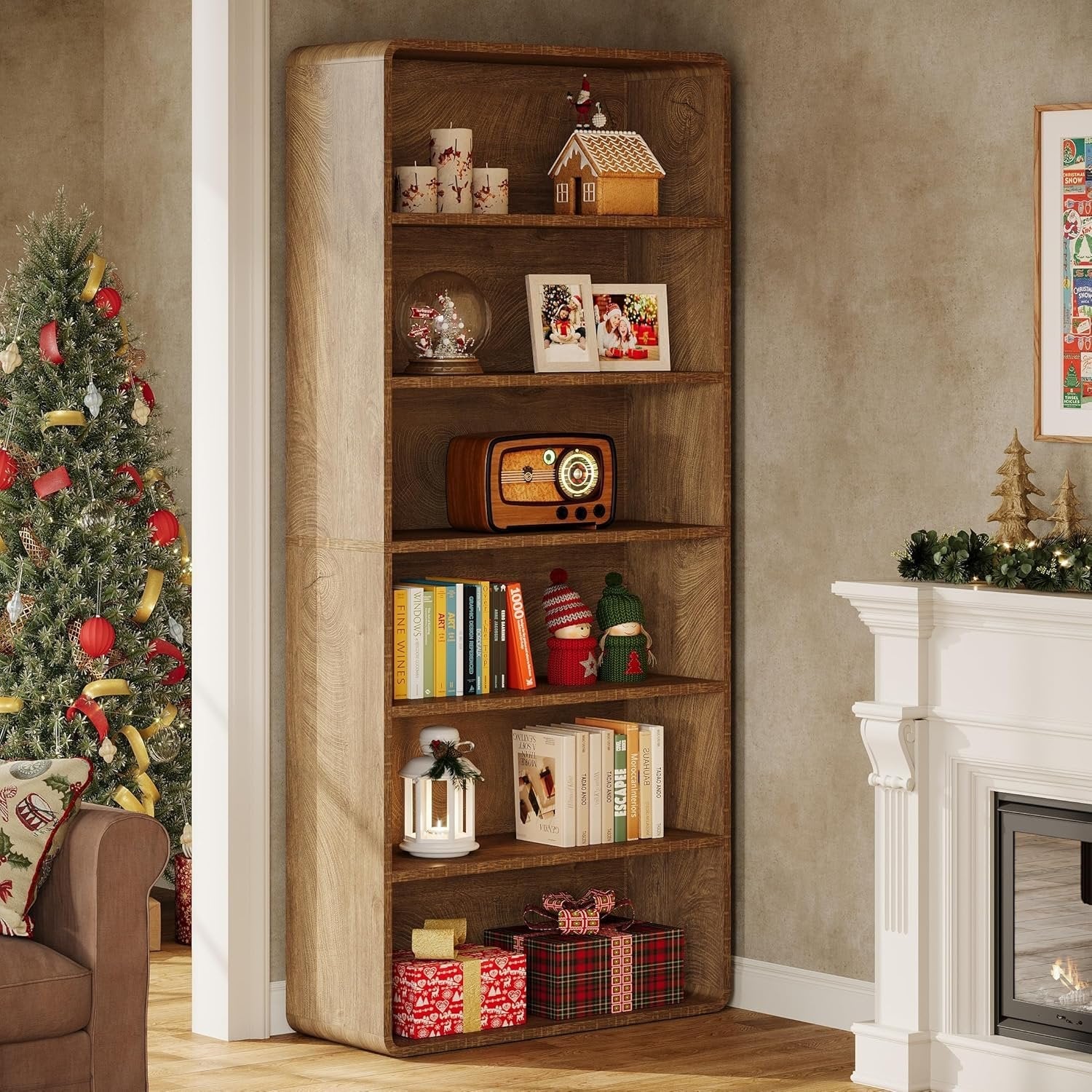 71" Wooden Bookcase, 6-Tier Modern Bookshelf Display Shelf for Home Office