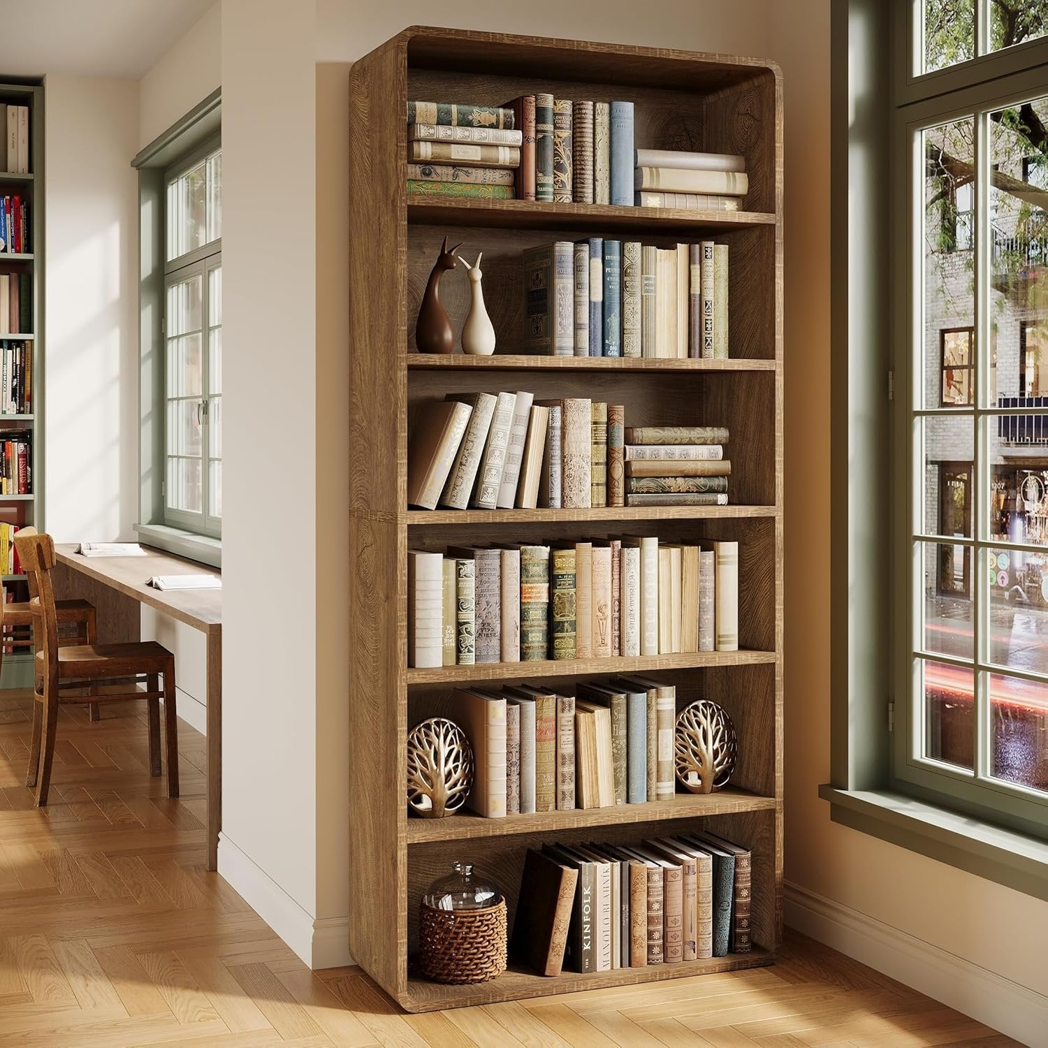 71" Wooden Bookcase, 6-Tier Modern Bookshelf Display Shelf for Home Office