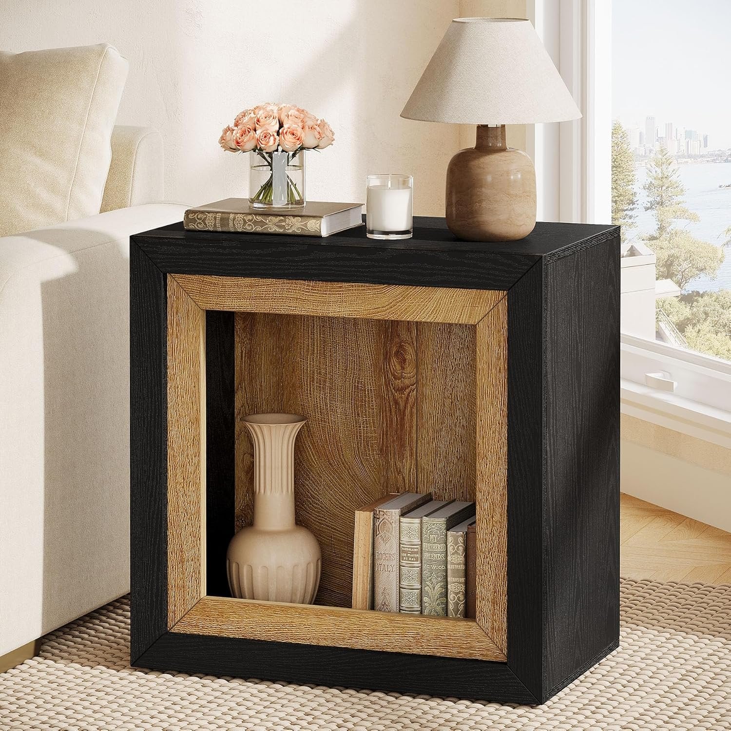 Modern End Table, Rectangle Side Table with Frame-Inspired Design