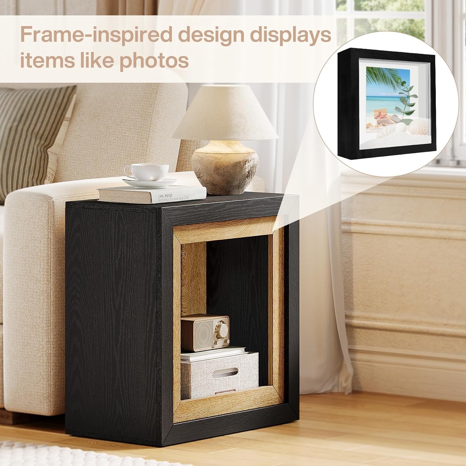Modern End Table, Rectangle Side Table with Frame-Inspired Design