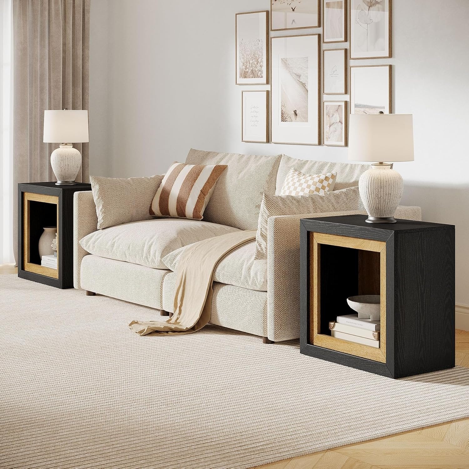 Modern End Table, Rectangle Side Table with Frame-Inspired Design