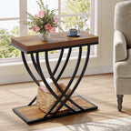 2-Tier Narrow End Table, 23.62" Side Table with Metal Frame for Living Room
