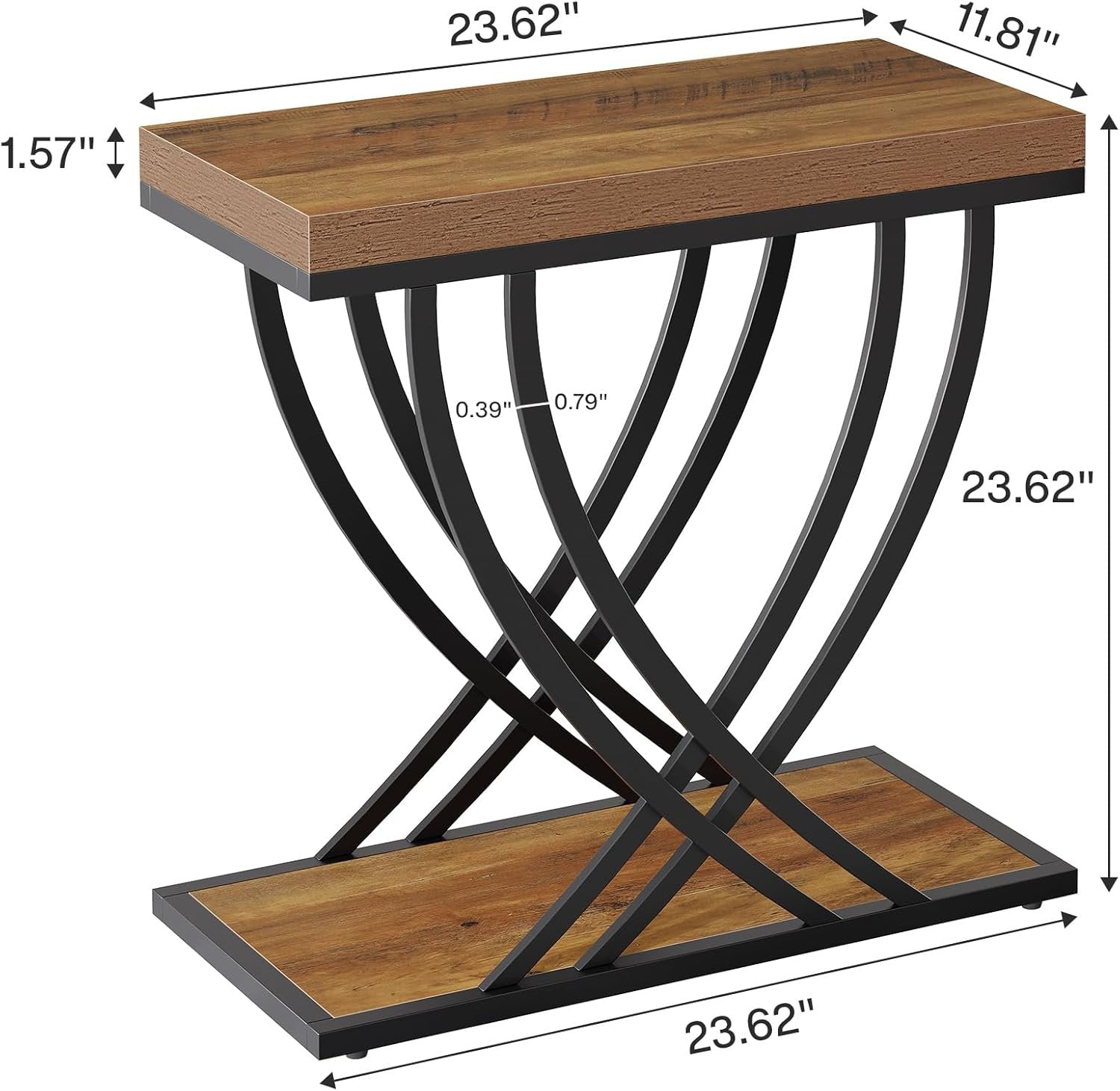 2-Tier Narrow End Table, 23.62" Side Table with Metal Frame for Living Room