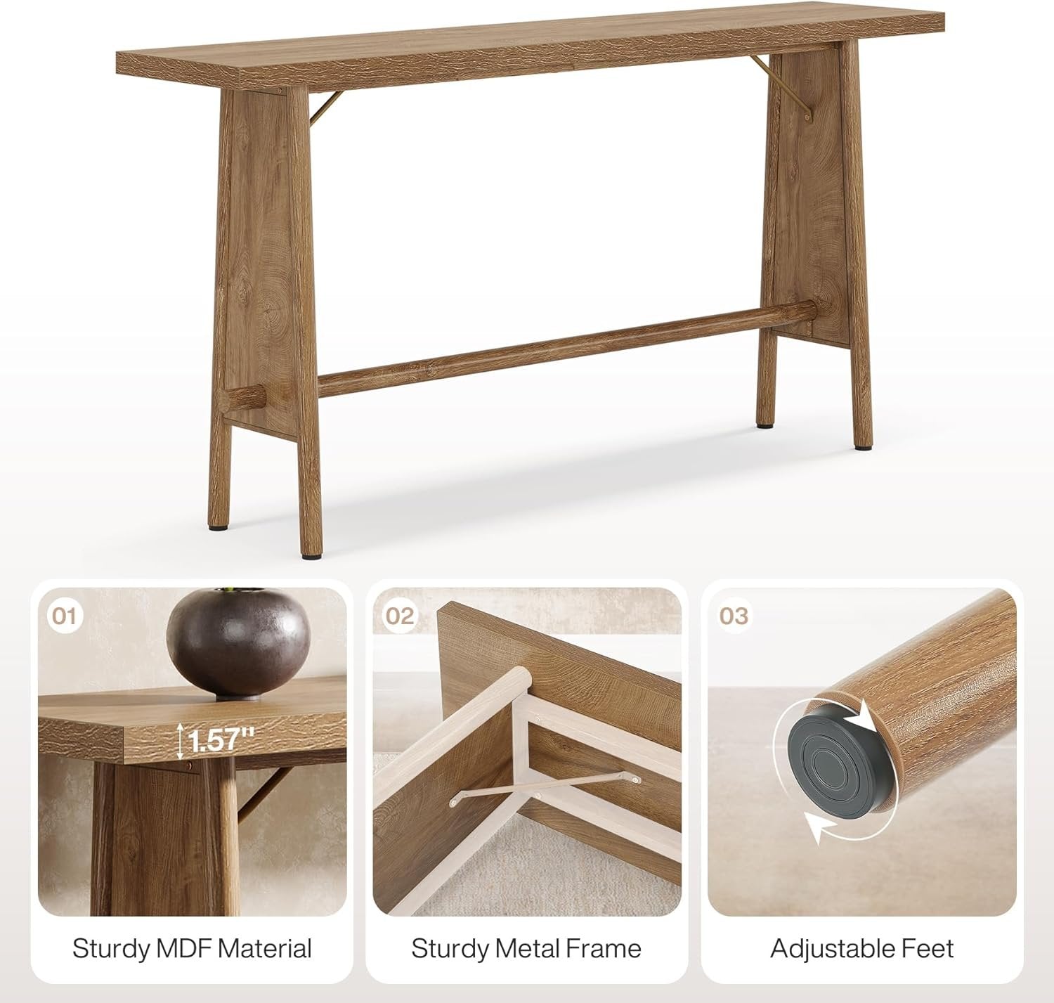 63" Console Table, Modern Entryway Sofa Table with Metal Legs