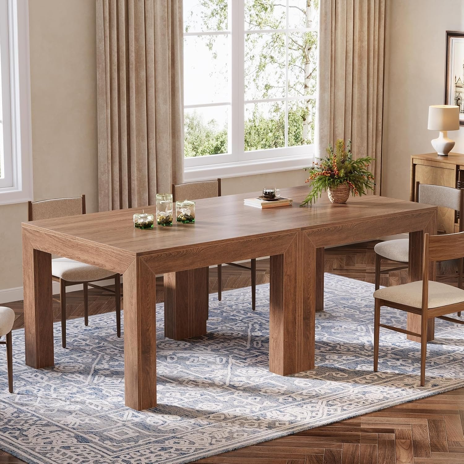 Square Dining Table for 4, 39.4" Kitchen Table with Robust Legs