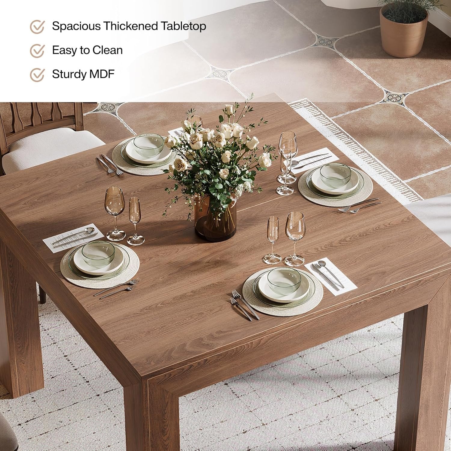 Square Dining Table for 4, 39.4" Kitchen Table with Robust Legs