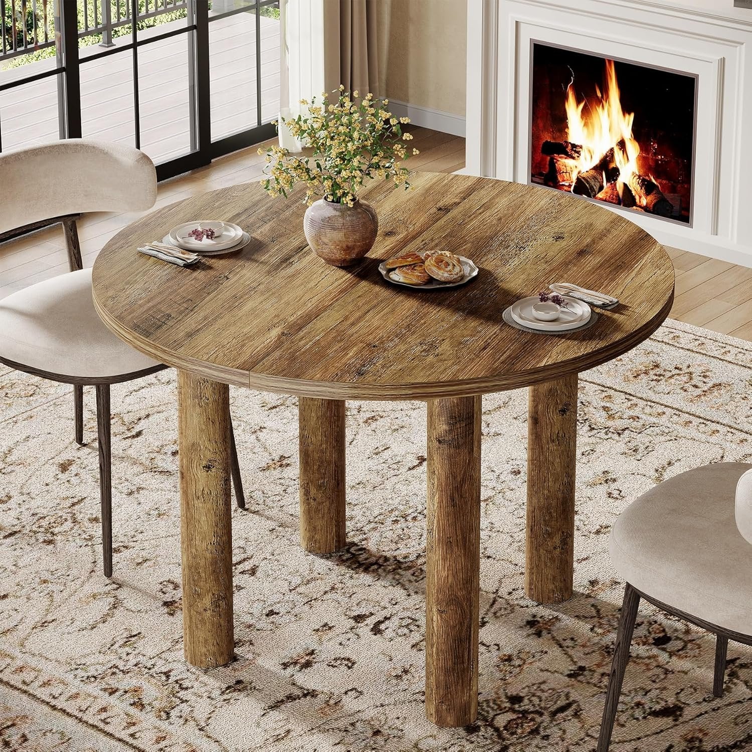 Round Dining Table, 39" Farmhouse Kitchen Table with Sturdy Legs for 4