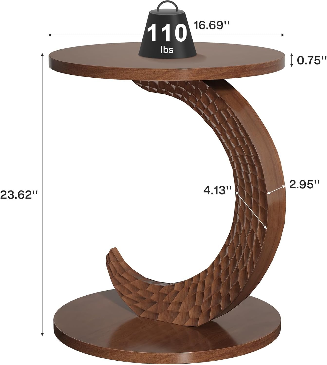 C-Shaped End Table, Sofa Side Table with Carving Texture