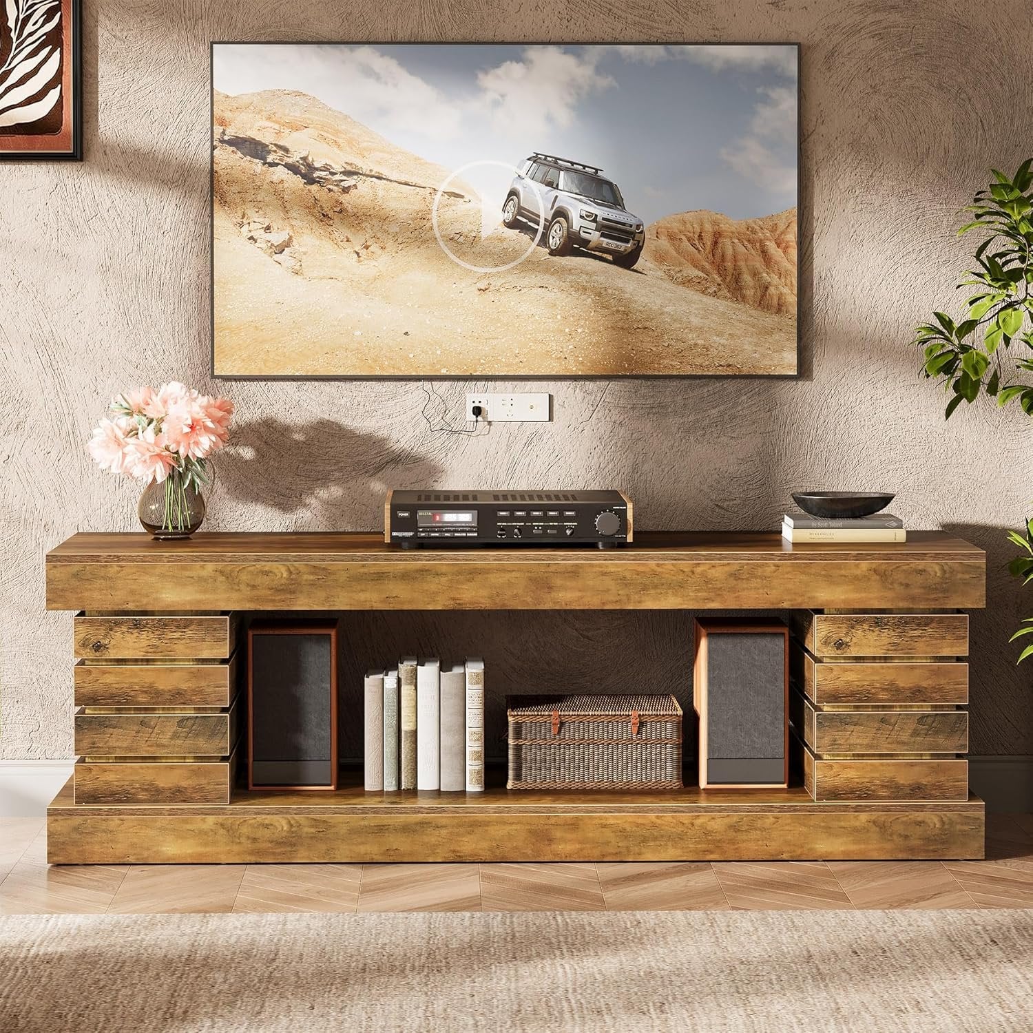 70.9" TV Stand for 65/70/75/80" TVs, Industrial Entertainment Center with Storage