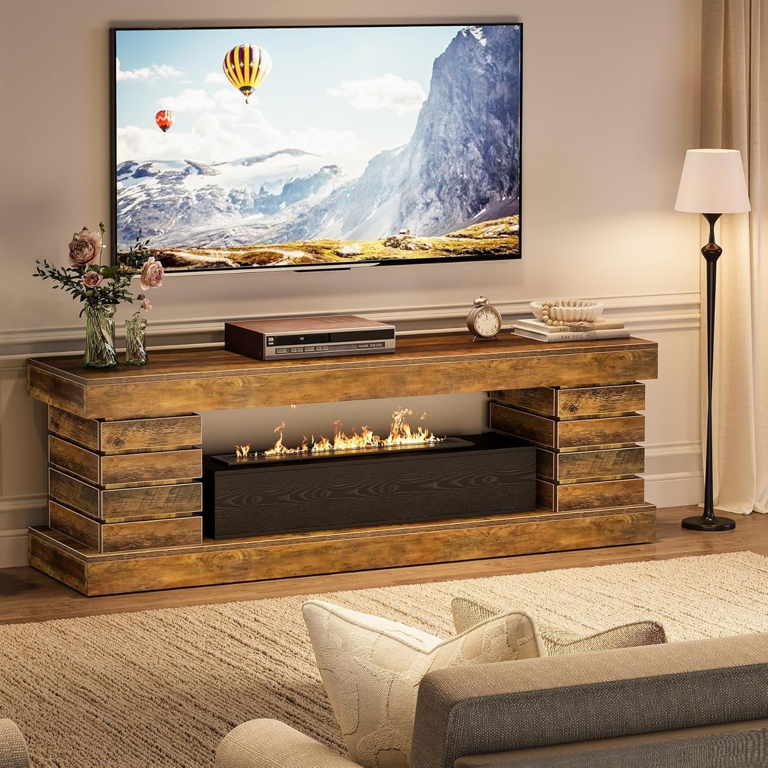 70.9" TV Stand for 65/70/75/80" TVs, Industrial Entertainment Center with Storage