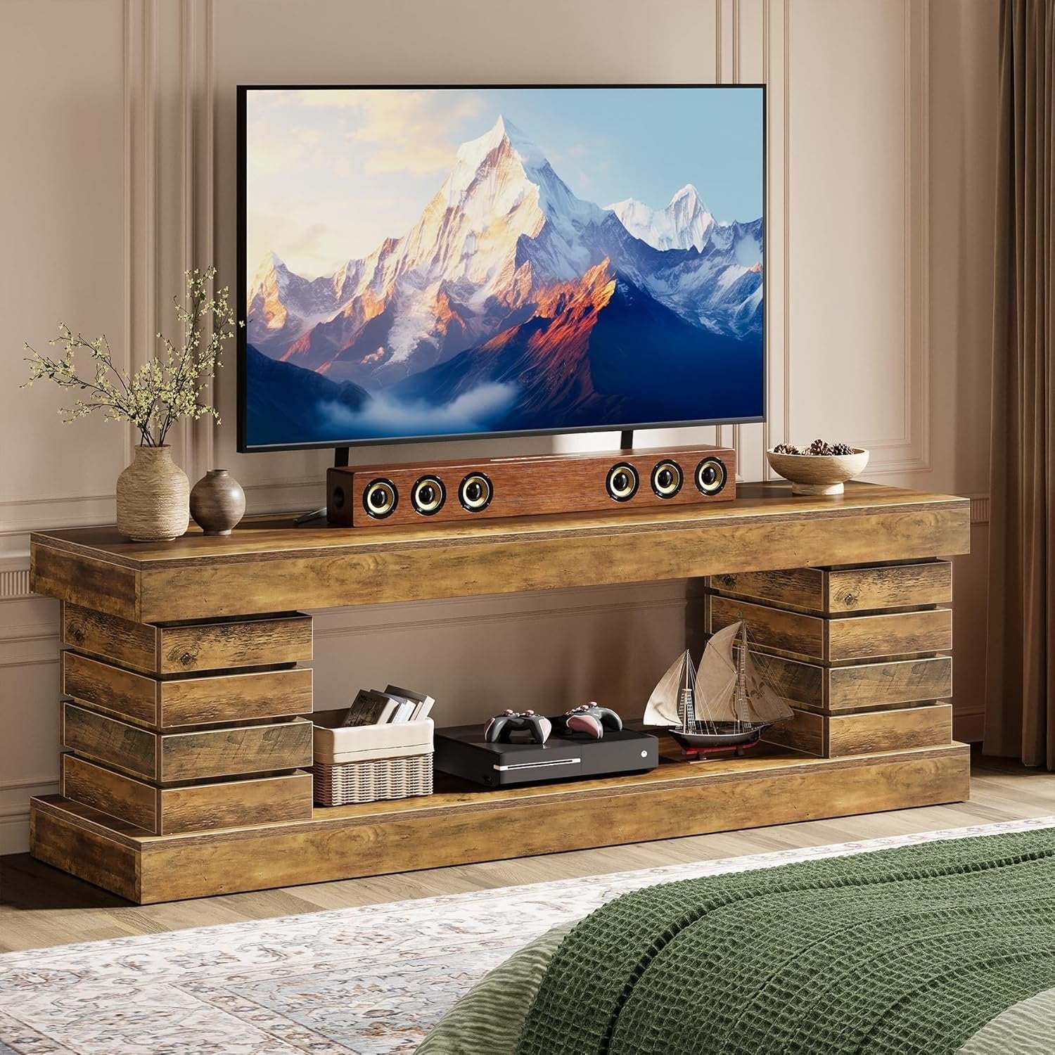 70.9" TV Stand for 65/70/75/80" TVs, Industrial Entertainment Center with Storage