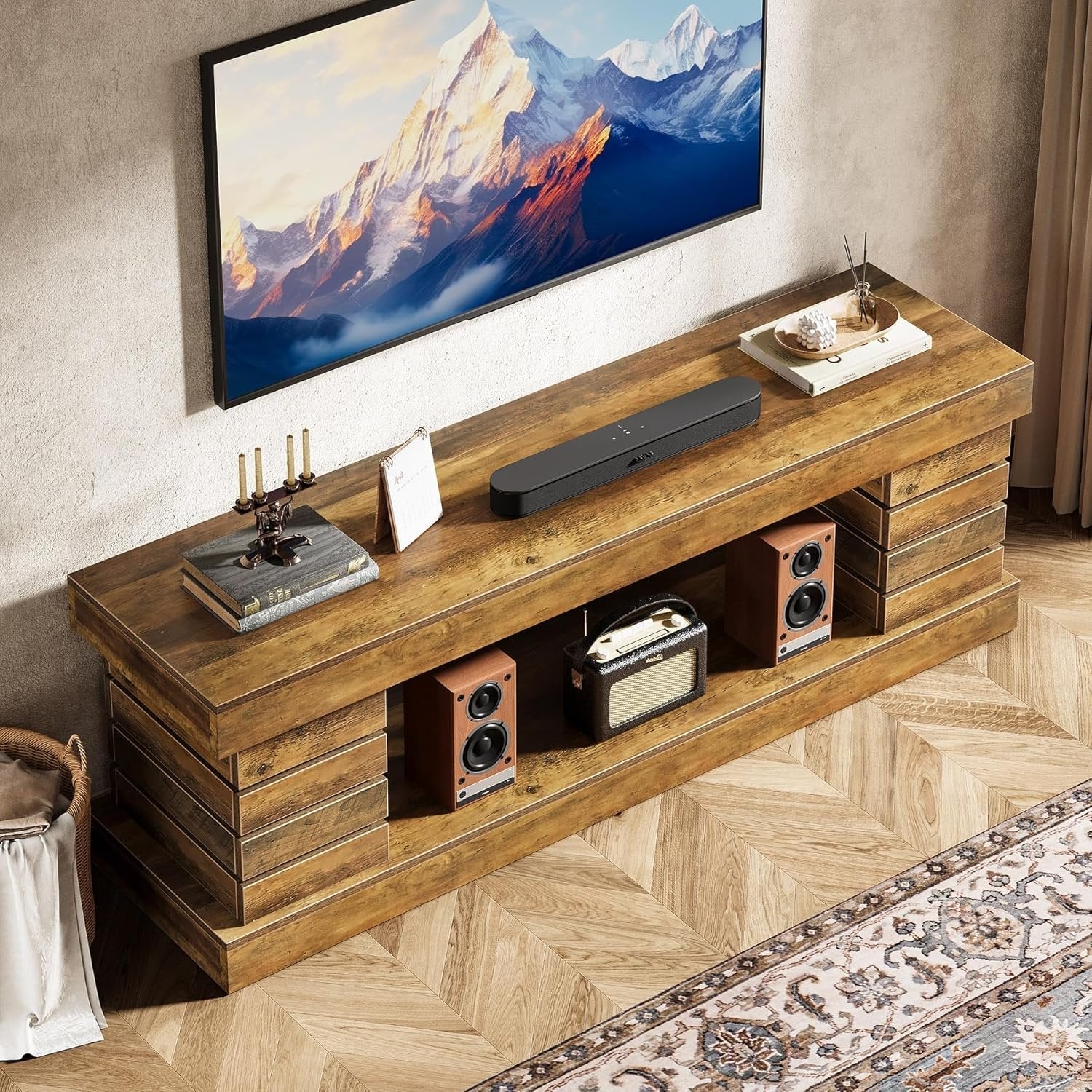 70.9" TV Stand for 65/70/75/80" TVs, Industrial Entertainment Center with Storage