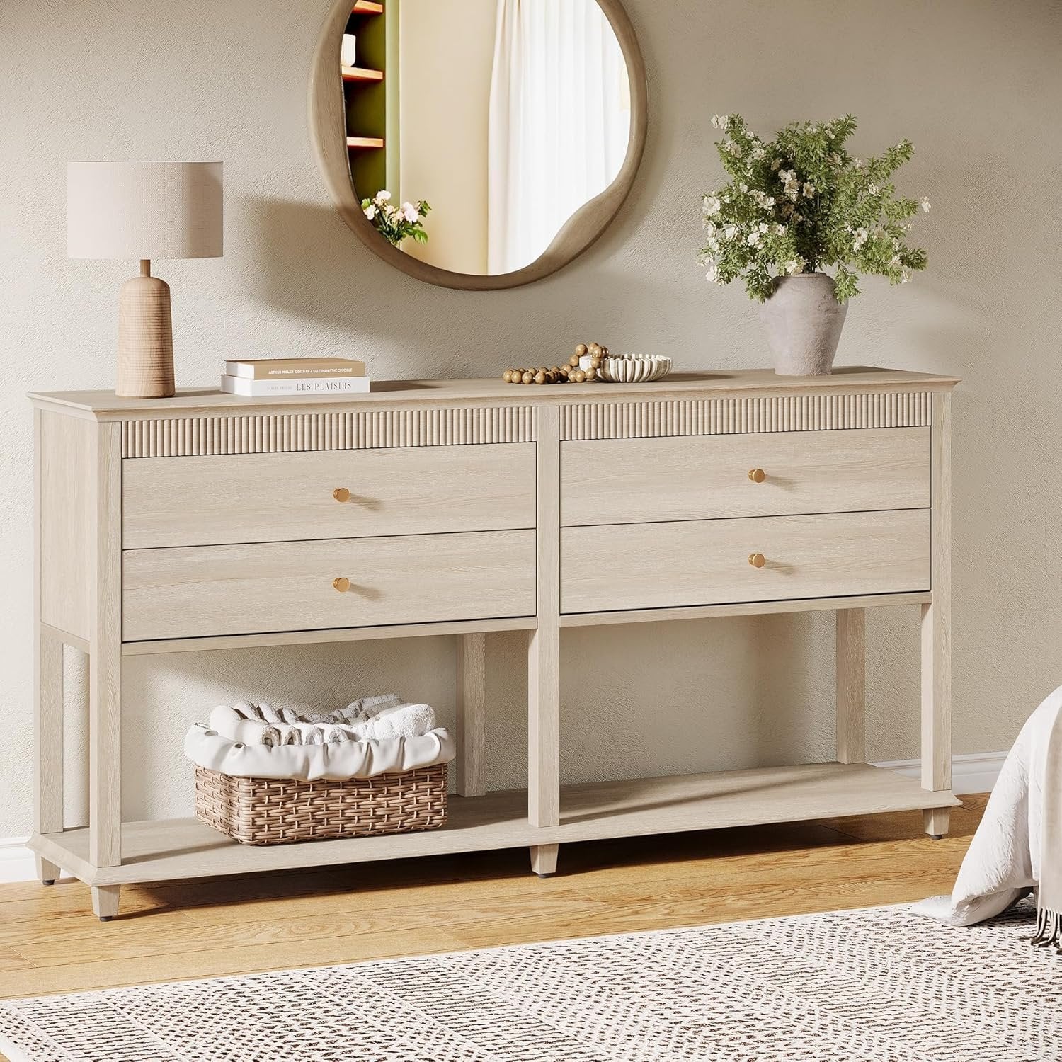 63" Buffet Sideboard, Large Coffee Cabinet with 4 Drawers & Storage Shelf