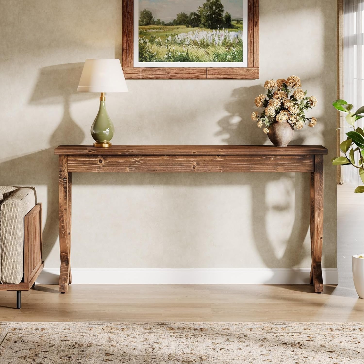 63" Solid Wood Console Table, Farmhouse Entryway Table for Living Room