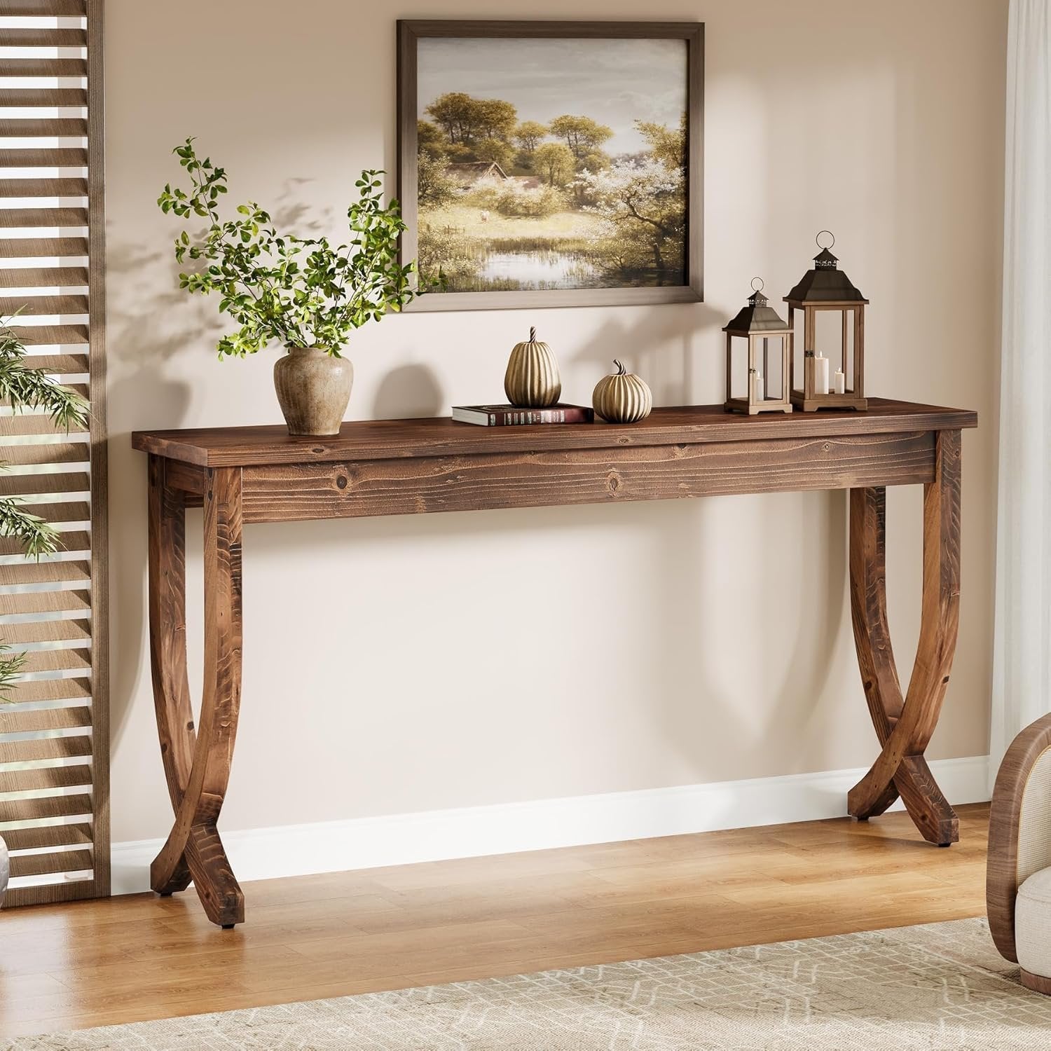 63" Solid Wood Console Table, Farmhouse Entryway Table for Living Room
