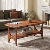 Solid Wood Coffee Table, 47.24” Rectangle Center Table with 2-Tier Storage 3