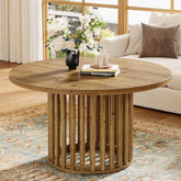 Solid Wood Round Coffee Table, 31.5" Center Tea Table with Cylindrical Hollow Base 3