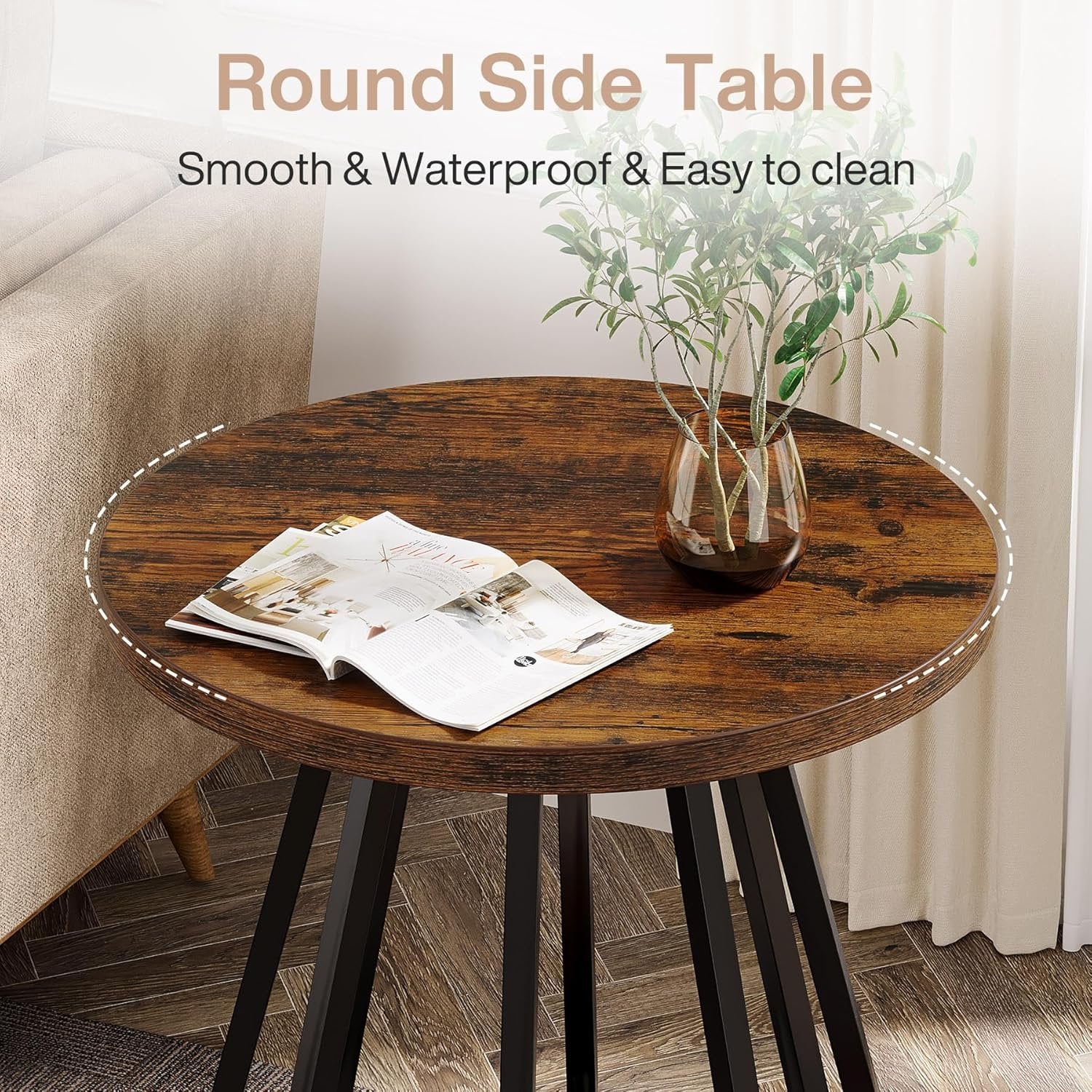 19.6" Side Table, 2-Tier Small Sofa End Table with Metal Frame for Small Spaces