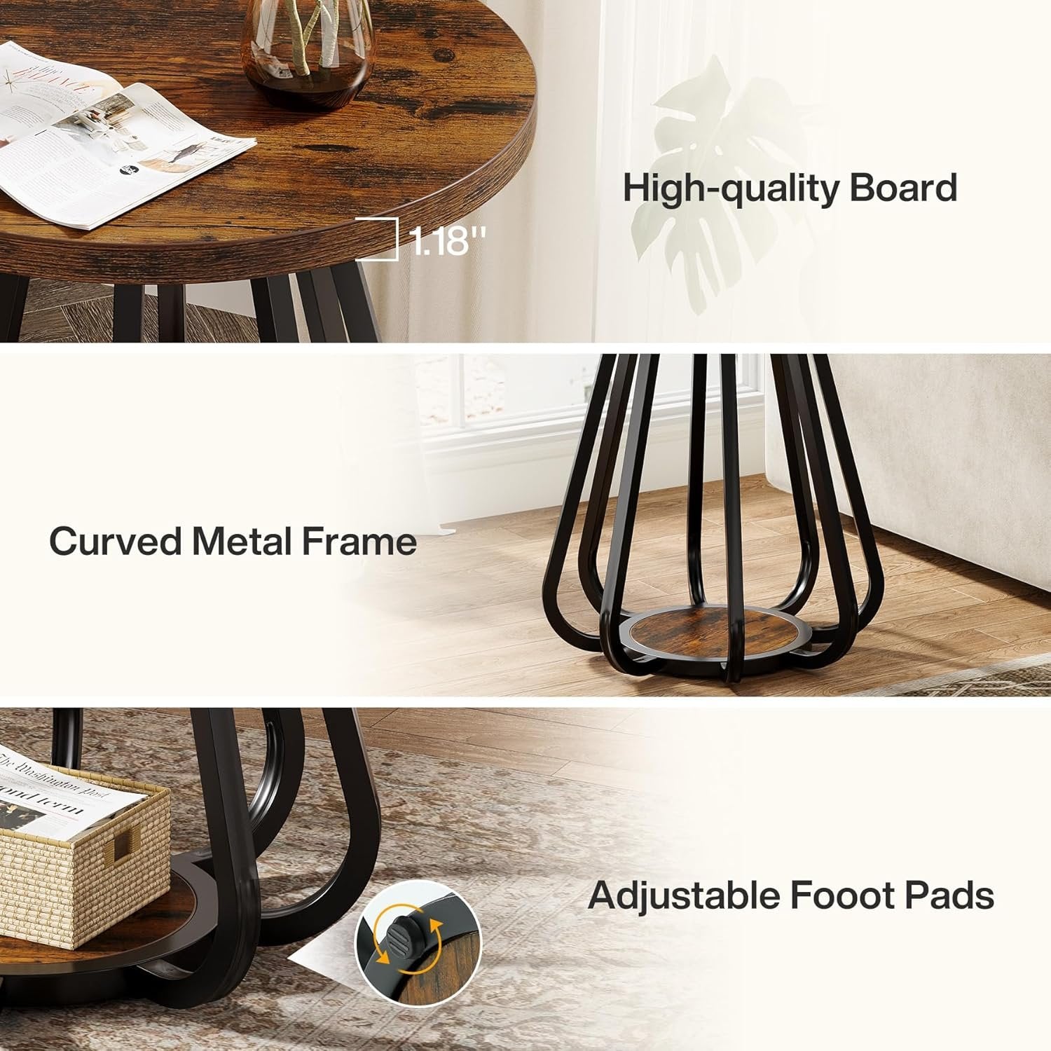 19.6" Side Table, 2-Tier Small Sofa End Table with Metal Frame for Small Spaces
