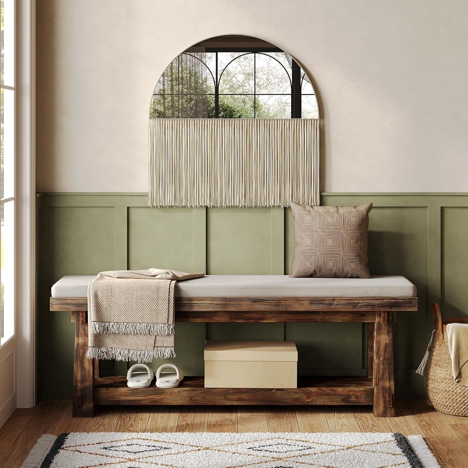 55" Entryway Bench, Foyer Bench with Shoe Storage for Hallway