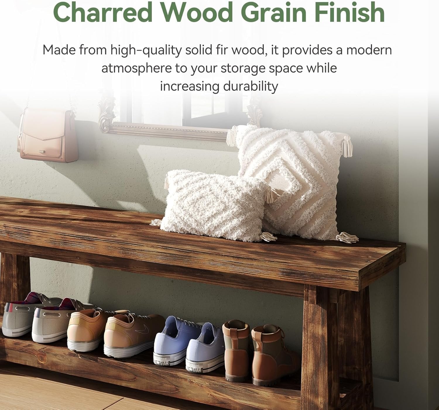 55" Entryway Bench, Foyer Bench with Shoe Storage for Hallway