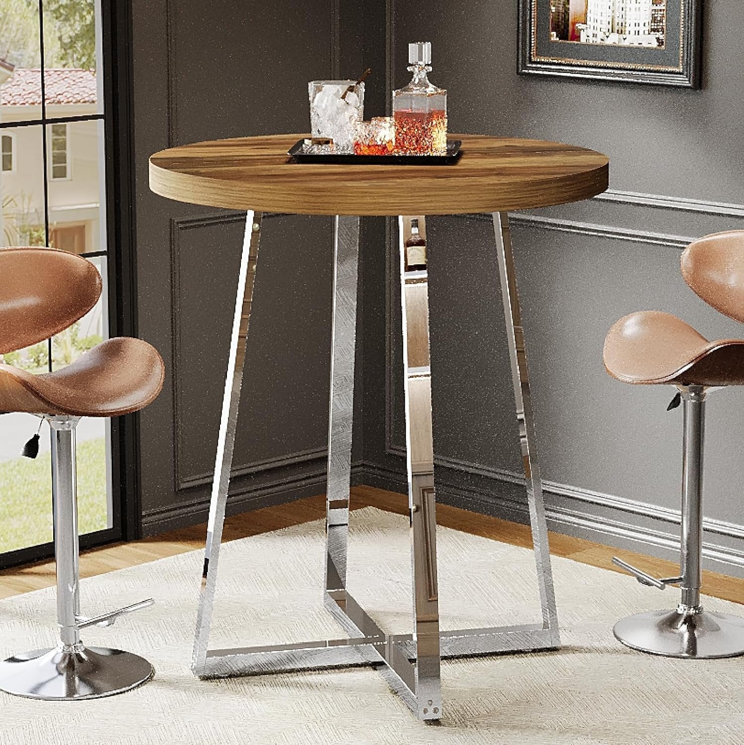 40" Round Bar Table,  High Top Cocktail Table Bistro Pub Table