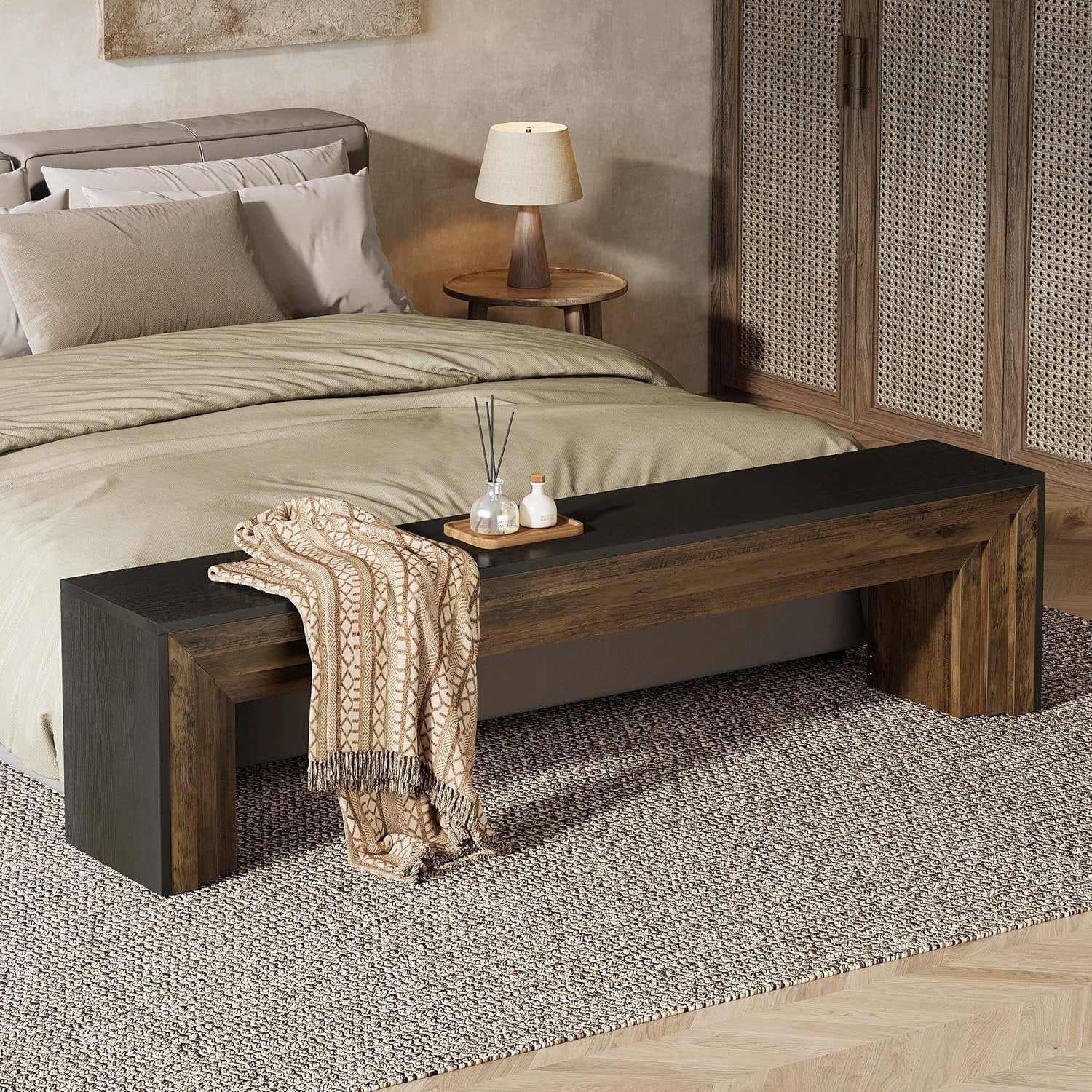 70.9" Entryway Bench, Farmhouse Shoe Bench End of Bed Bench with Layered Design