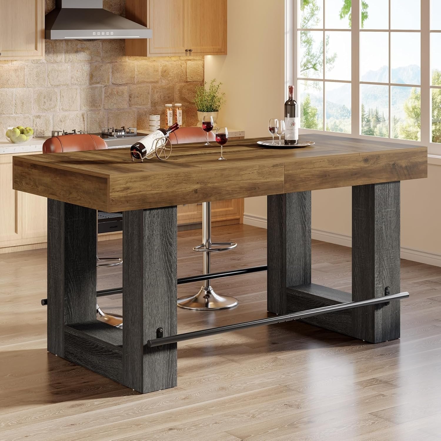 63" Counter Height Bar Table, Large High Top Pub Table Kitchen Island